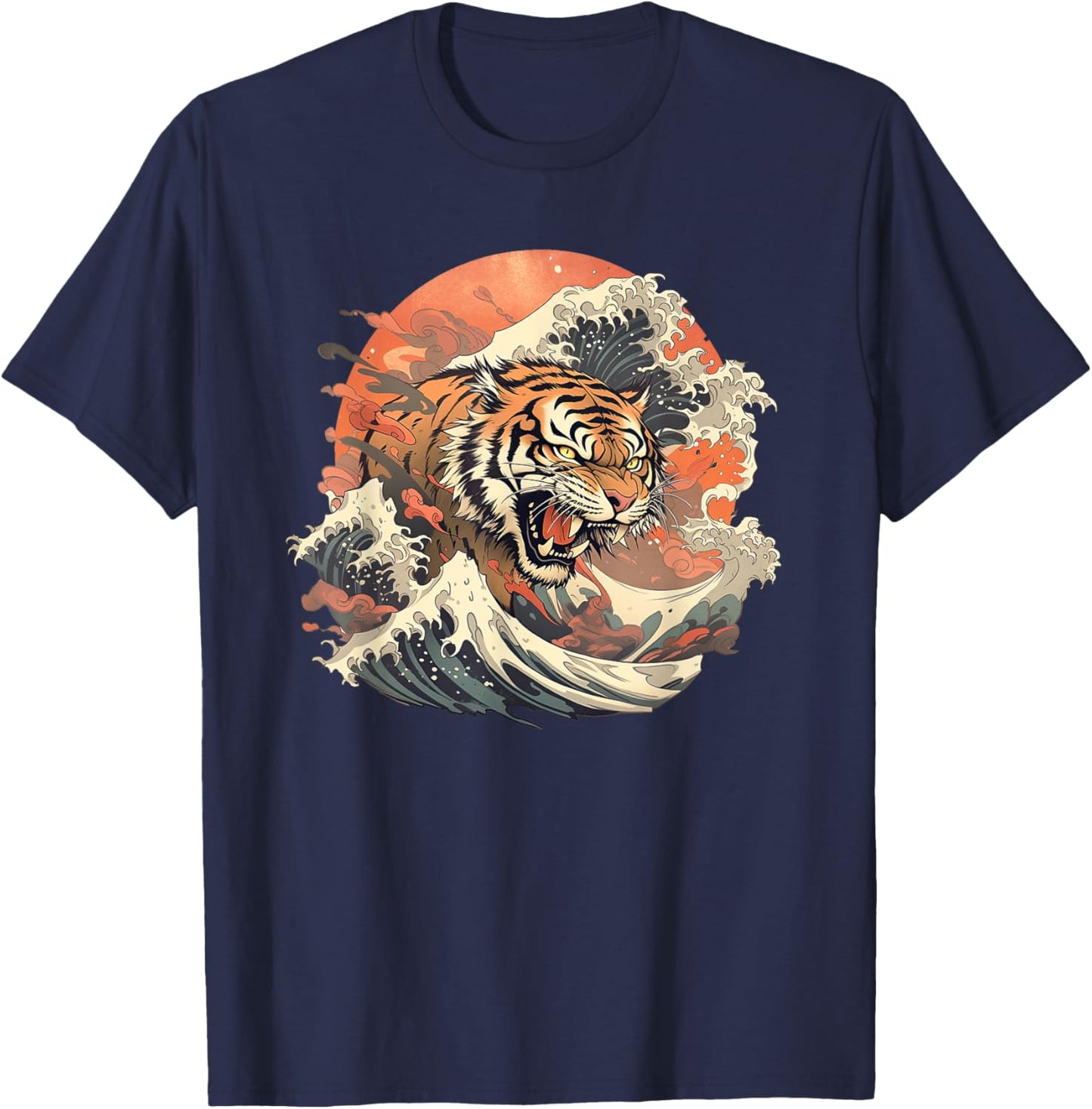 Asian inspired vintage style 80s retro Japanese Tiger T-Shirt - T-Shirt | Navy