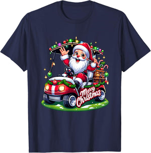 Santa Claus Golf Cart Merry Christmas Festive Xmas Holiday T-Shirt - T-Shirt | Navy