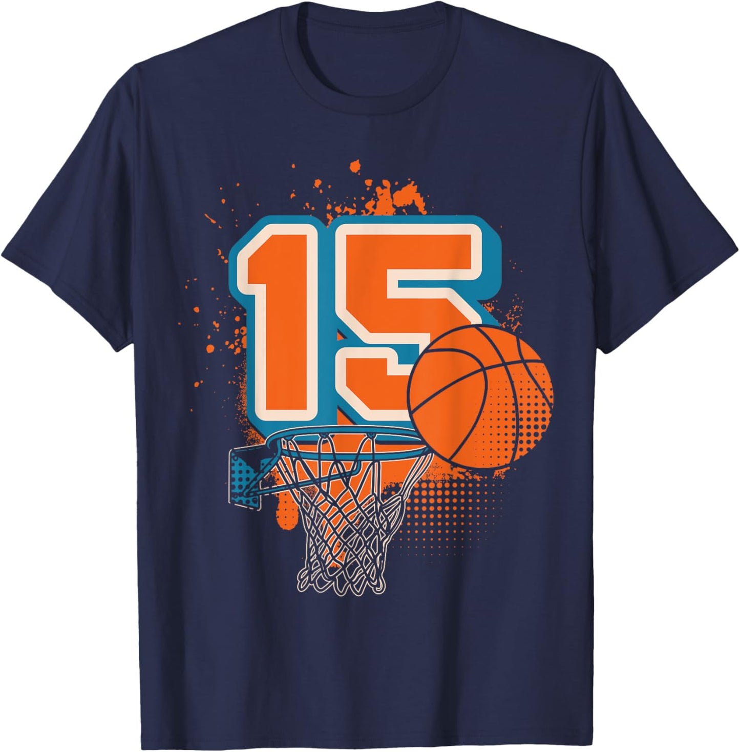 15th Birthday Boy Basketball Player Basketball 15 Years Old T-Shirt - T-Shirt | Navy