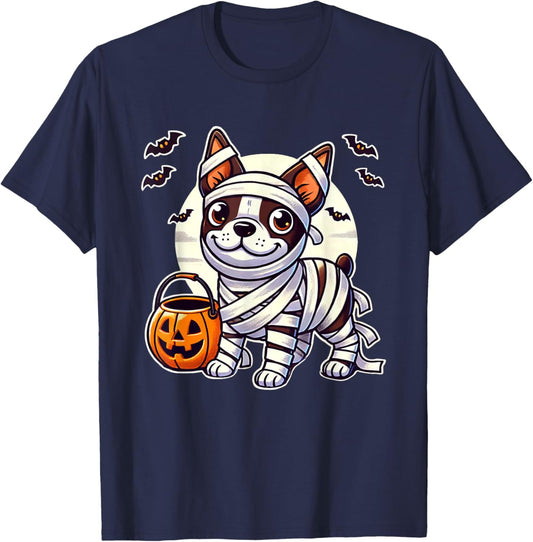 Boston Terrier Halloween Mummy Cute Boston Terrier T-Shirt - T-Shirt | Navy