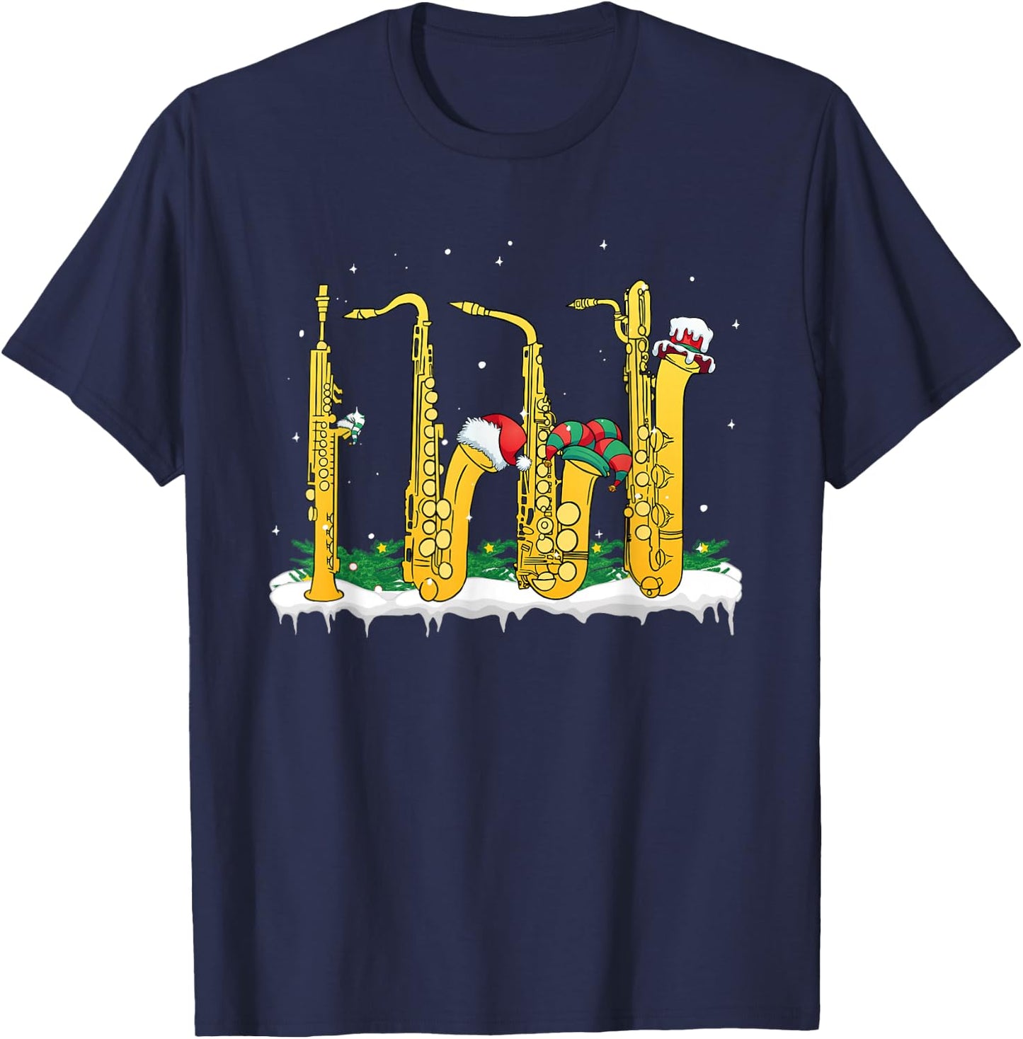 Marching Band Musician Sax Player Christmas Saxophone T-Shirt - T-Shirt | Navy