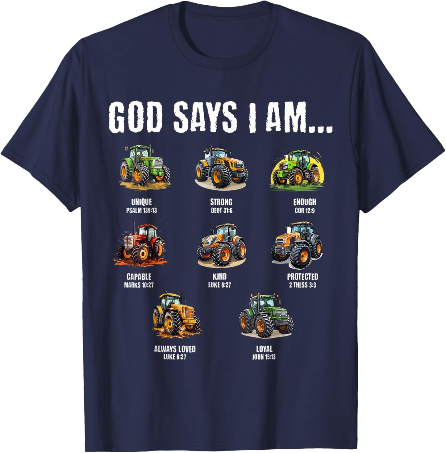 God Says I Am Christian Toddler Kids Tractor T-Shirt - T-Shirt | Navy