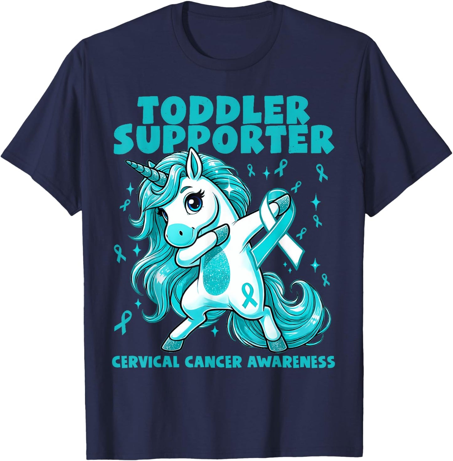 Teal Unicorn Toddler Supporter Cervical Cancer Awareness T-Shirt - T-Shirt | Navy