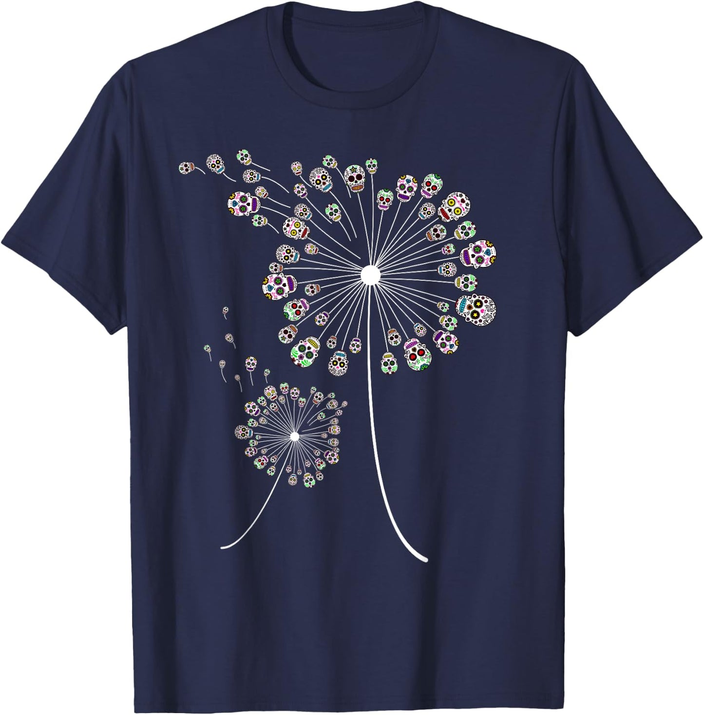 Funny Sugar Skull Gift Women Cool Dandelion Flower T-Shirt - T-Shirt | Navy