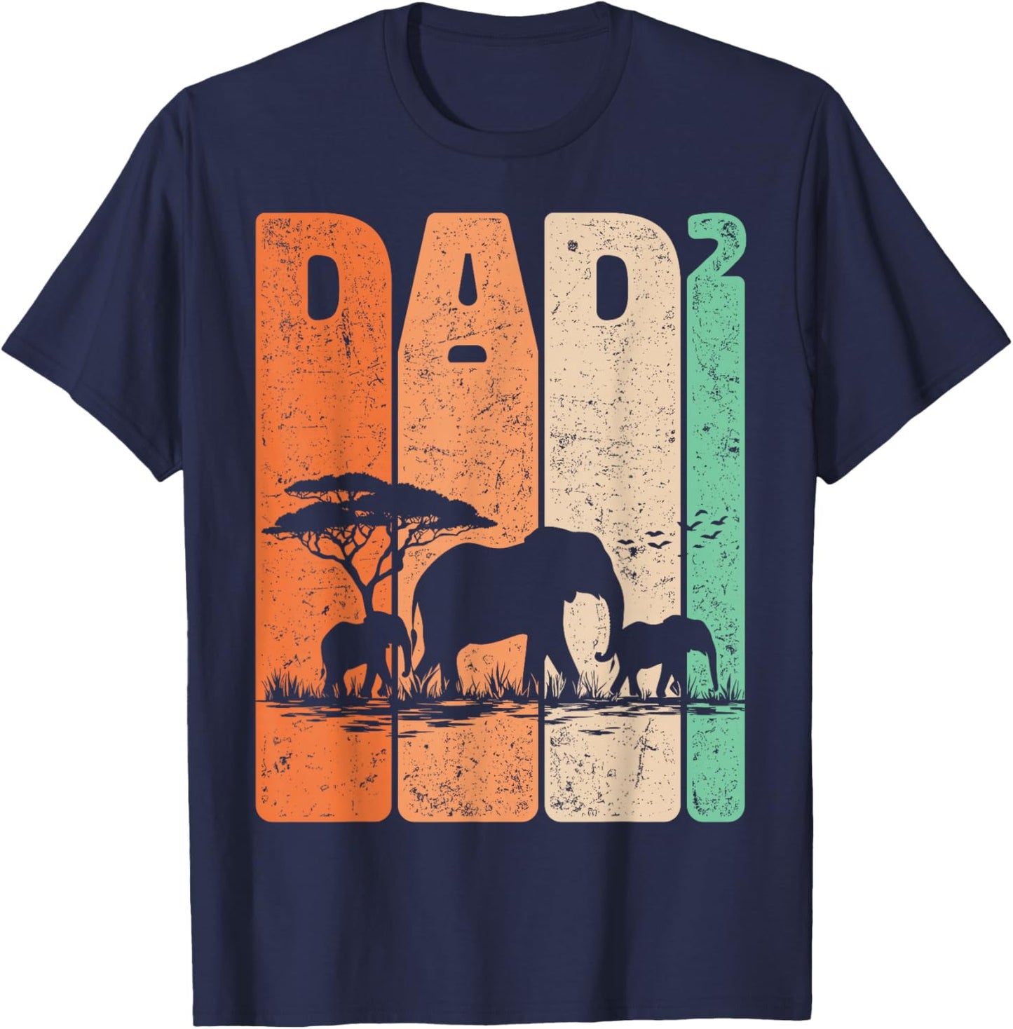 Dad Squared Vintage Elephant Safari Father Two Kids Daddy T-Shirt - T-Shirt | Navy