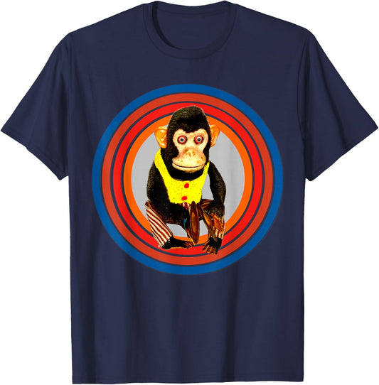 Cymbal Chimp Toy, Jolly Monkey With Cymbals Vintage Retro T-Shirt - T-Shirt | Navy