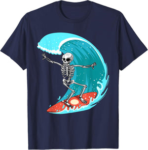 Skeleton Surfer Halloween Funny Wave Surfing Surf Costume T-Shirt - T-Shirt | Navy