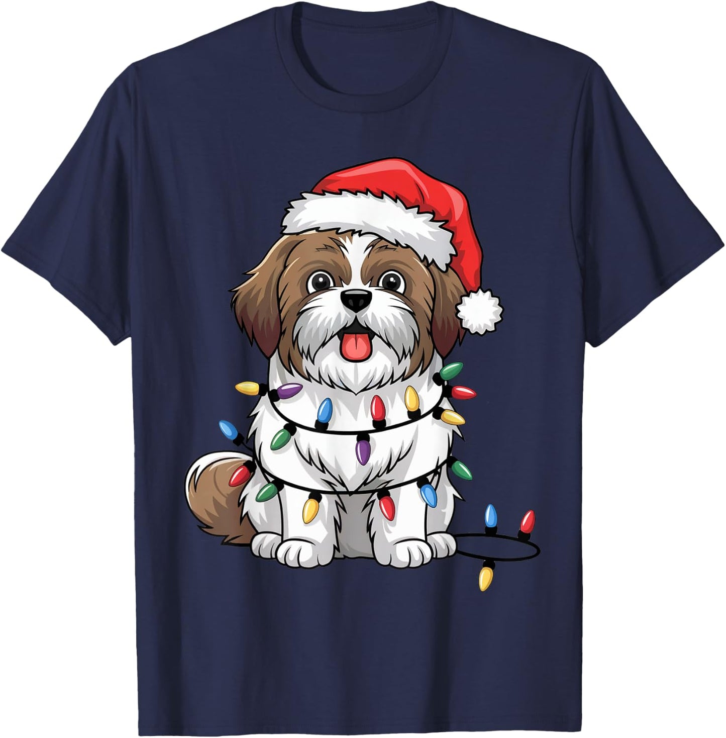 Shih Tzu Christmas Lights Xmas Dogs Gifts Women T-Shirt - T-Shirt | Navy