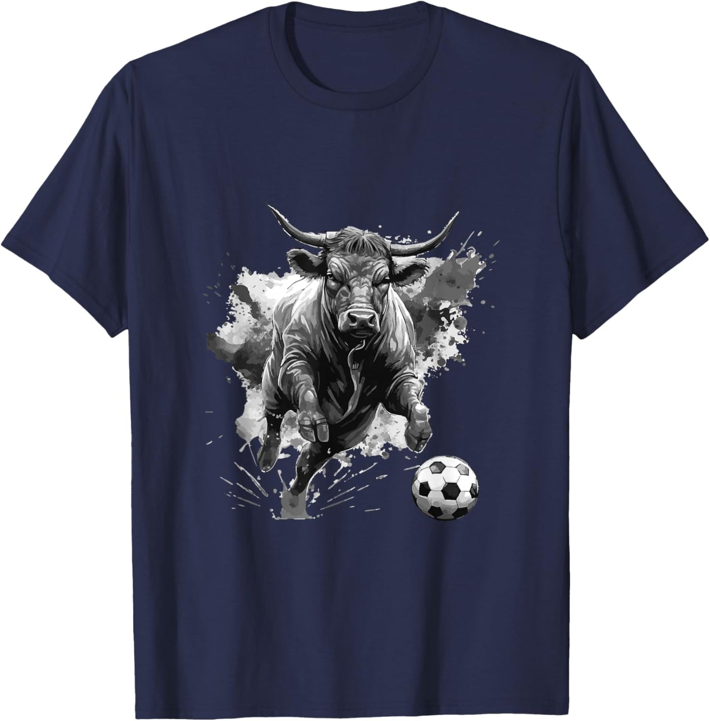 Bull Playing Soccer Animal T-Shirt - T-Shirt | Navy