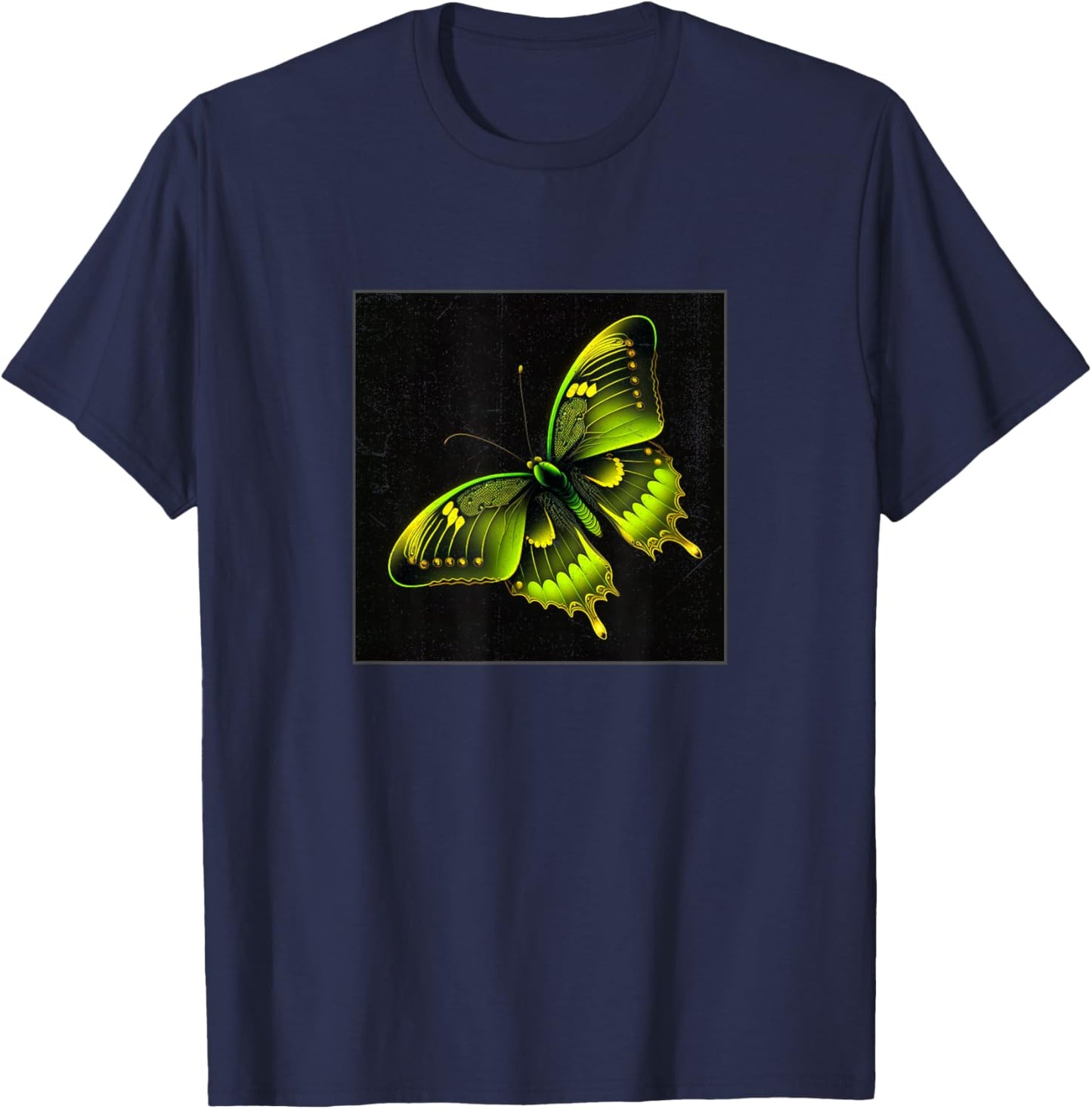 Cute Butterfly Illustration Lime Green Gorgeous Women Men T-Shirt - T-Shirt | Navy