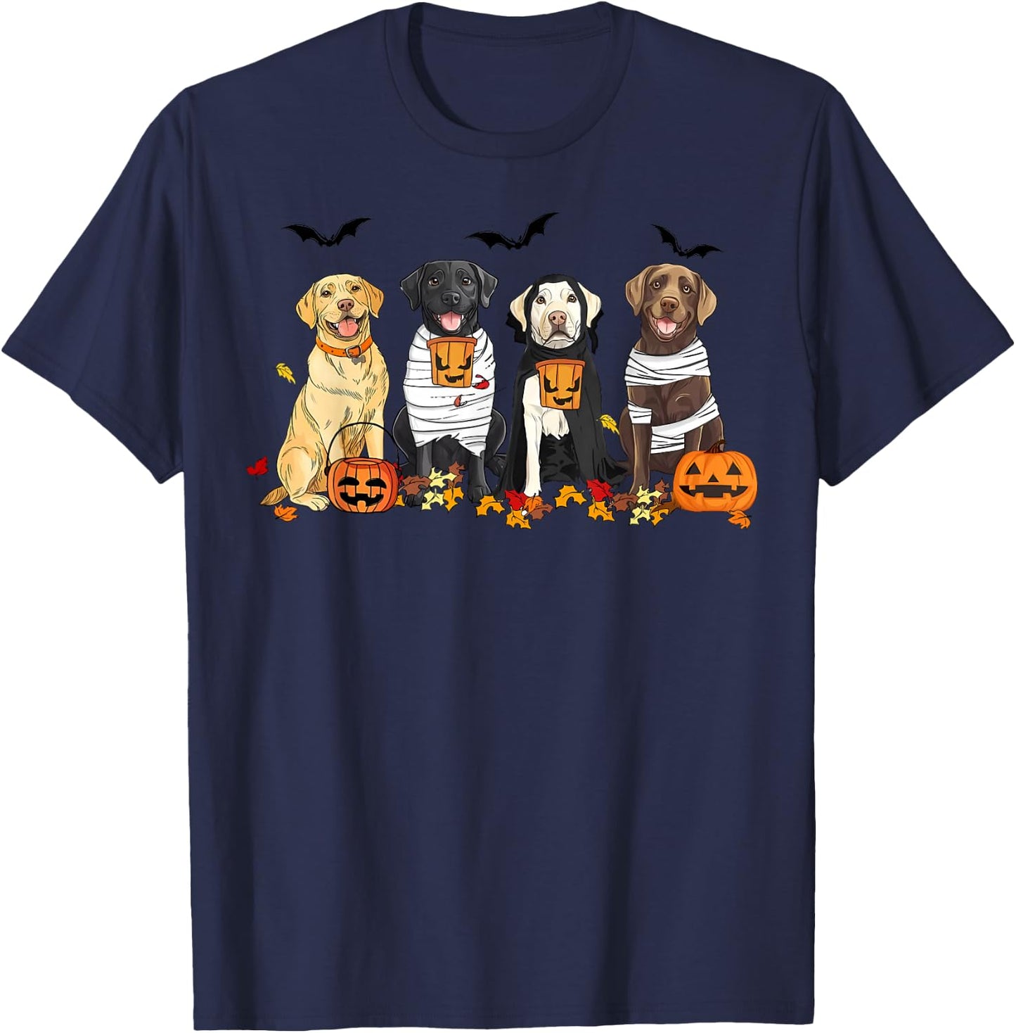 Labrador Retriever Dogs Ghost Witch Mummy Halloween Pumpkins T-Shirt - T-Shirt | Navy