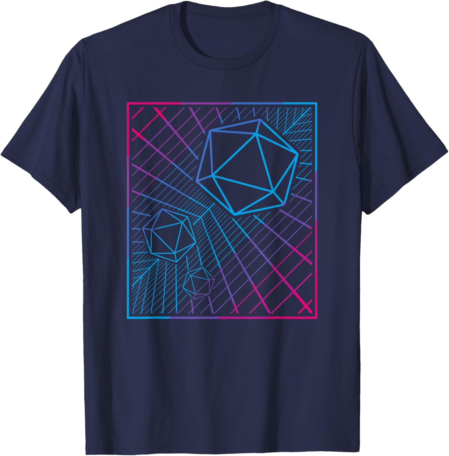 D20 Dice Synthwave Retro 80s TTRPG Synthesizer Music T-Shirt - T-Shirt | Navy