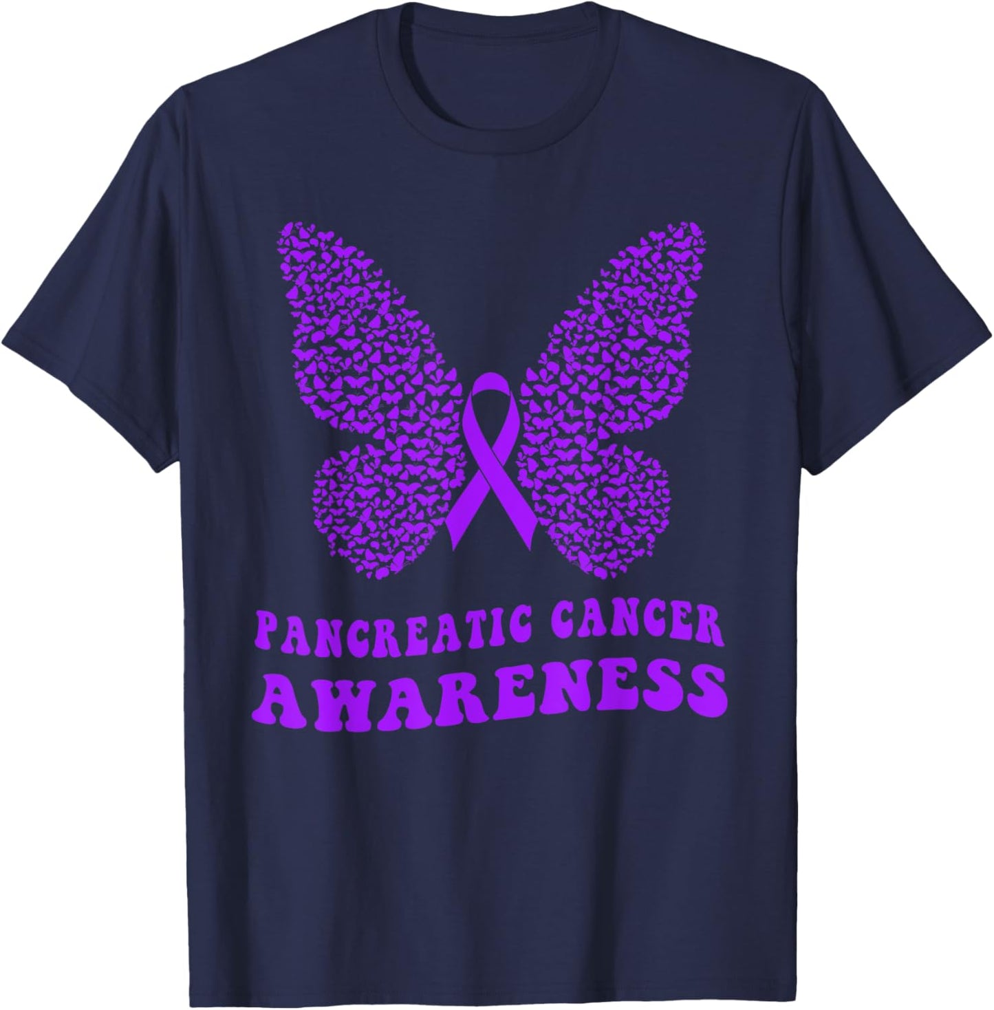 Pancreatic Cancer Awareness Purple Ribbon T-Shirt - T-Shirt | Navy