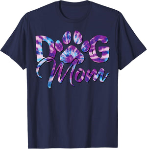 Tie Dye Dog Mom Gift Dog Lover Gifts Paw Print T-Shirt - T-Shirt | Navy