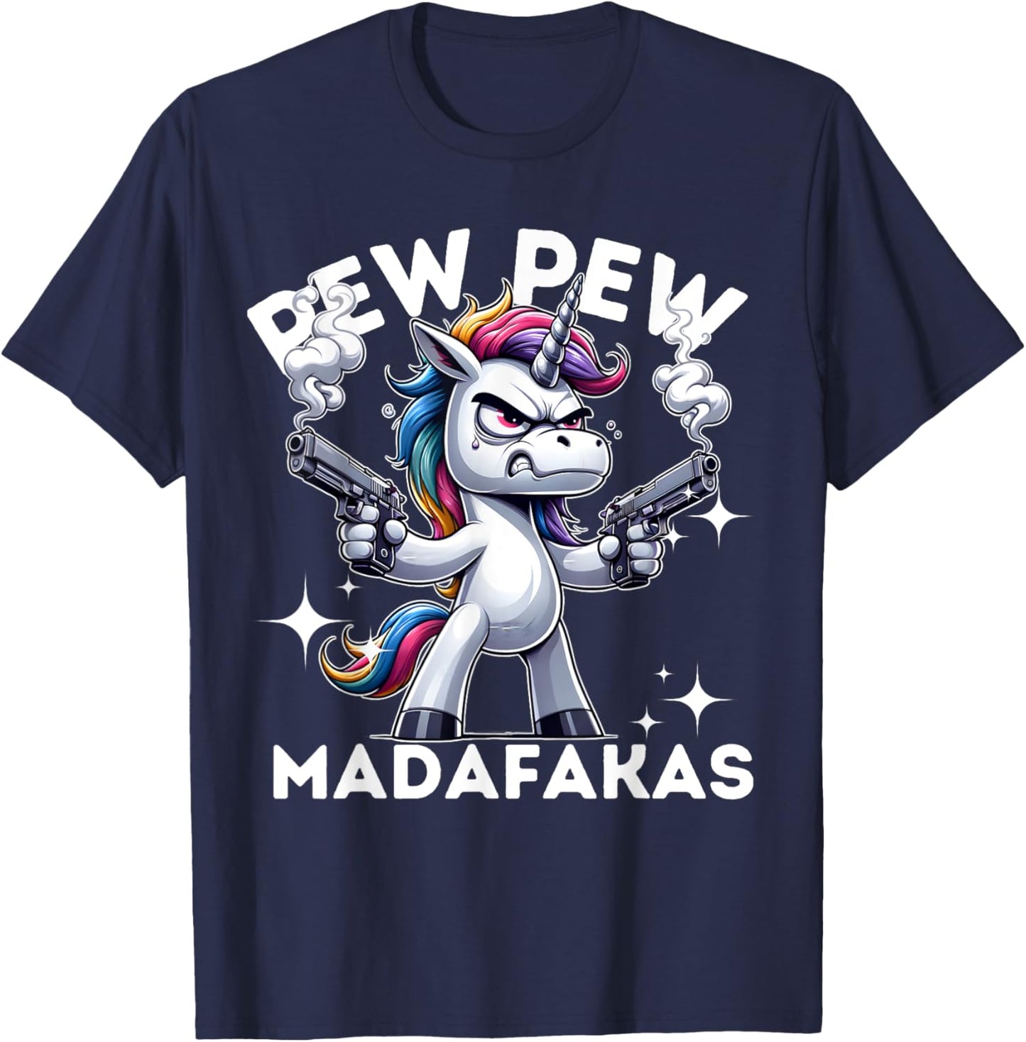 Pew Pew Madafakas Angry Unicorn crazy pew T-Shirt - T-Shirt | Navy
