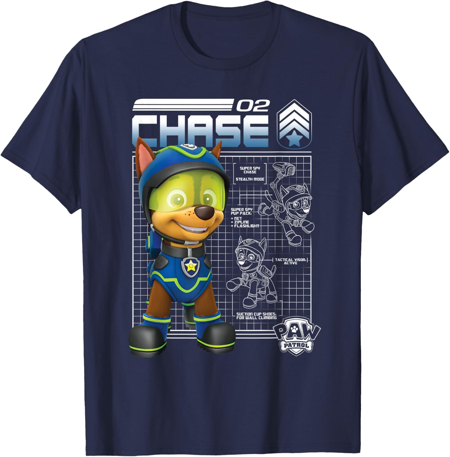 Paw Patrol Police Pup Chase Blueprint T-Shirt - T-Shirt | Navy
