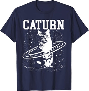 Caturn Saturn Space Cat T-Shirt - T-Shirt | Navy