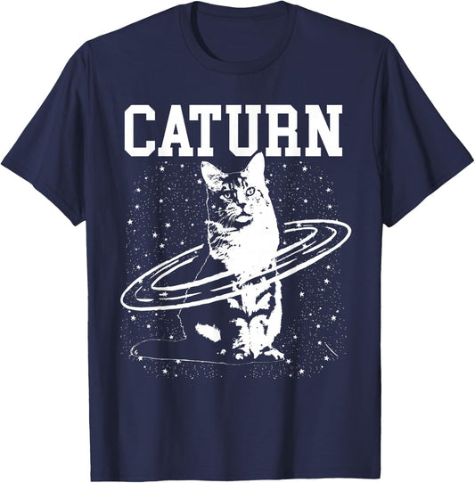Caturn Saturn Space Cat T-Shirt - T-Shirt | Navy