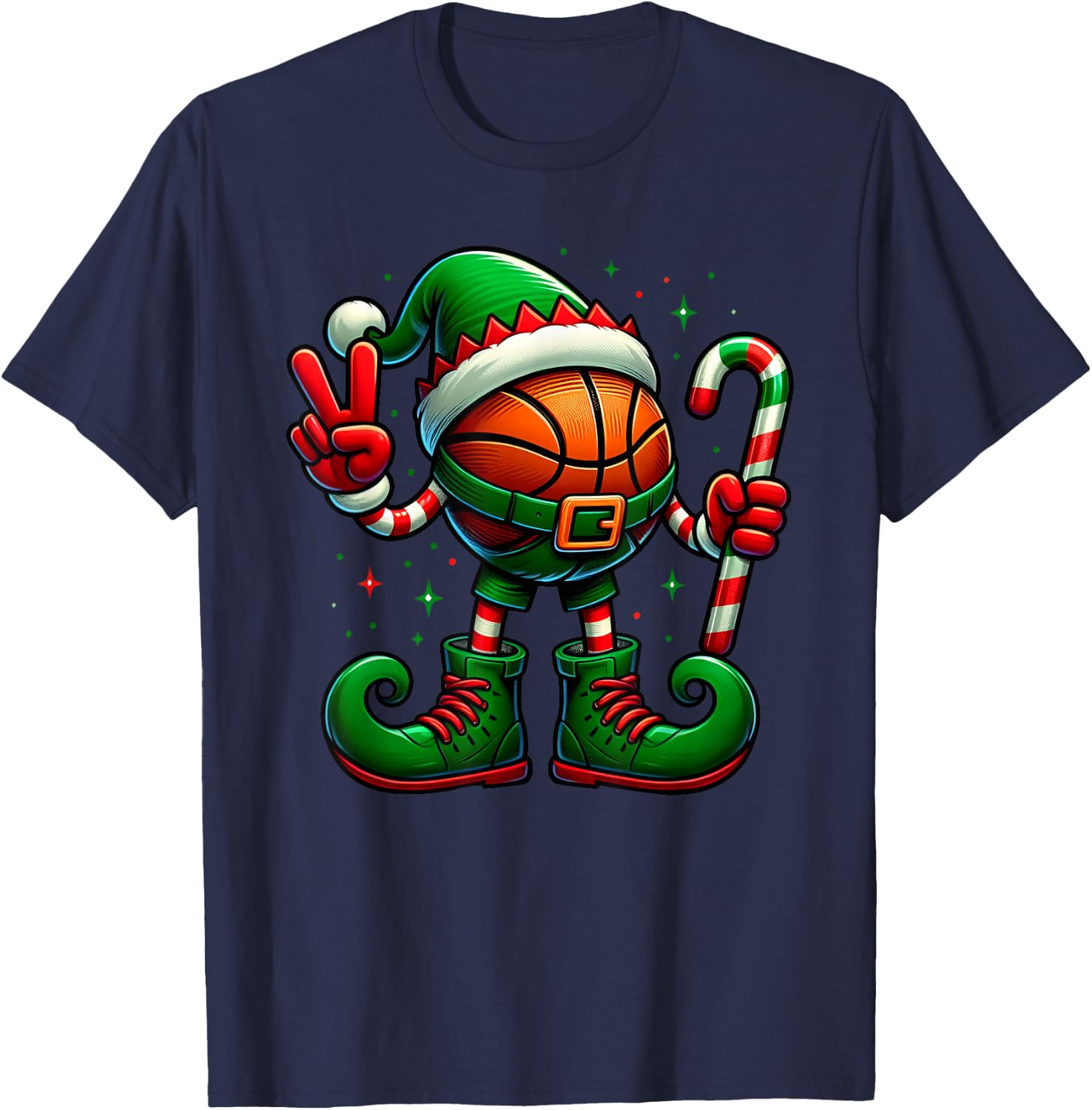 Funny Peace Hand Basketball Elf Christmas Kids T-Shirt - T-Shirt | Navy