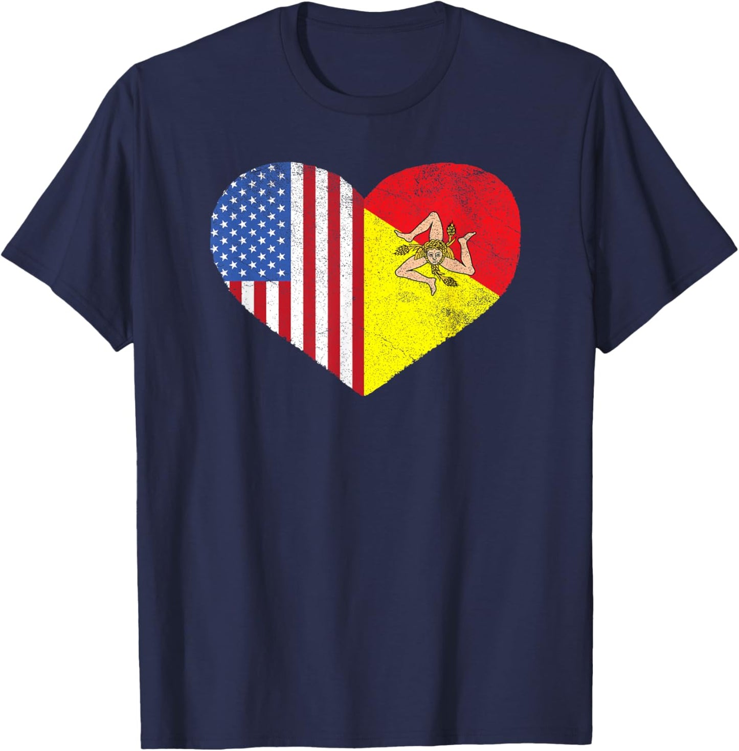 Sicilian American Flag Heart Sicily Sicilia Italy USA T-Shirt - T-Shirt | Navy