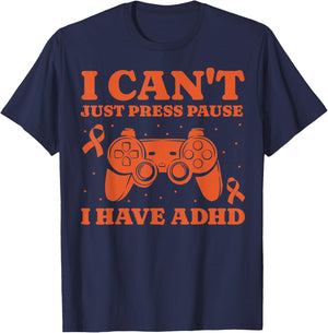 Can't Just Pause Gamer ADHD Awareness Kids Boys Video Gaming T-Shirt - T-Shirt | Navy