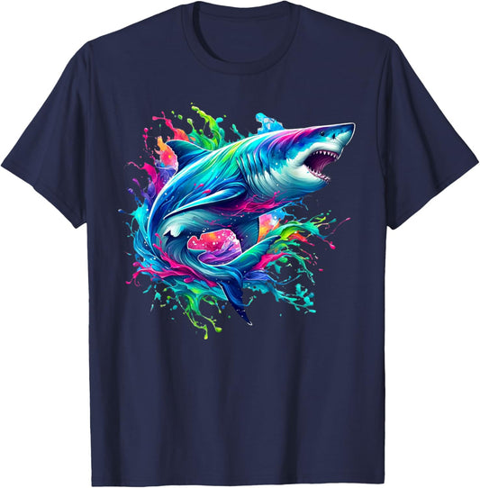 Shark Marine Biologist Paint Splash Ocean Animal Shark Lover T-Shirt - T-Shirt | Navy
