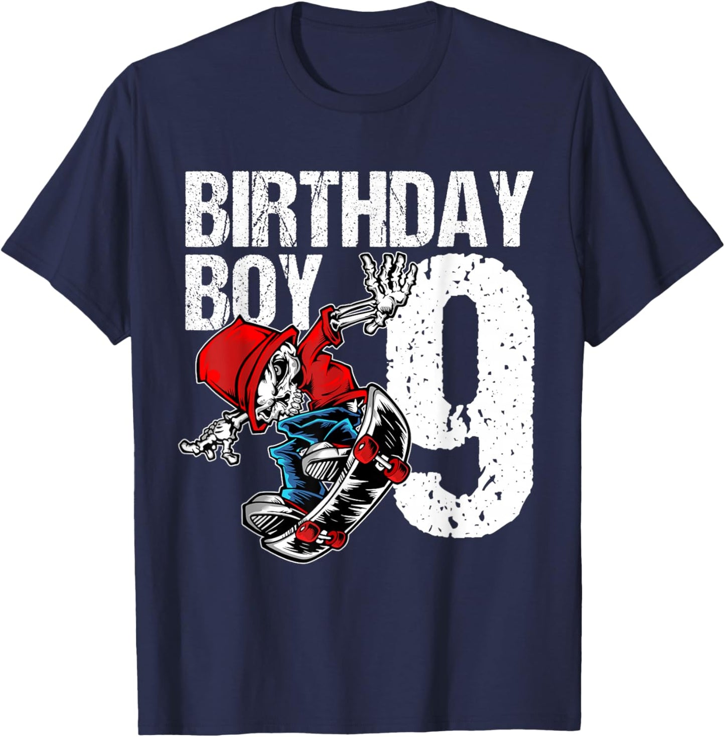 9 Year Old Skateboard Birthday Skateboarding Skate 9th Gift T-Shirt - T-Shirt | Navy