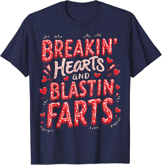 Funny Heart Breaking Hearts Blasting Farts Valentines Day T-Shirt - T-Shirt | Navy