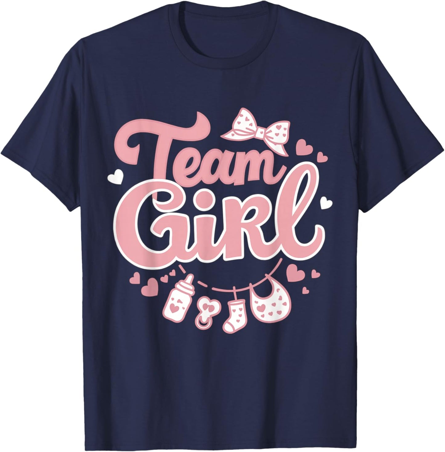 Gender Reveal Party Team Girl Baby Announcement T-Shirt - T-Shirt | Navy