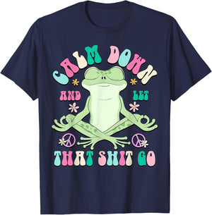 Calm Down And Let That Shit Go, Vintage Funny Frog Lovers T-Shirt - T-Shirt | Navy
