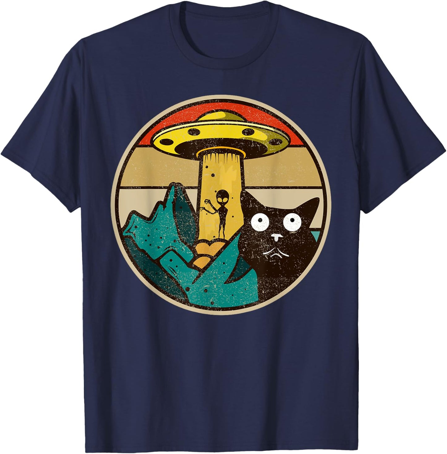 UFO - Crazy Cat & Alien T-Shirt - T-Shirt | Navy