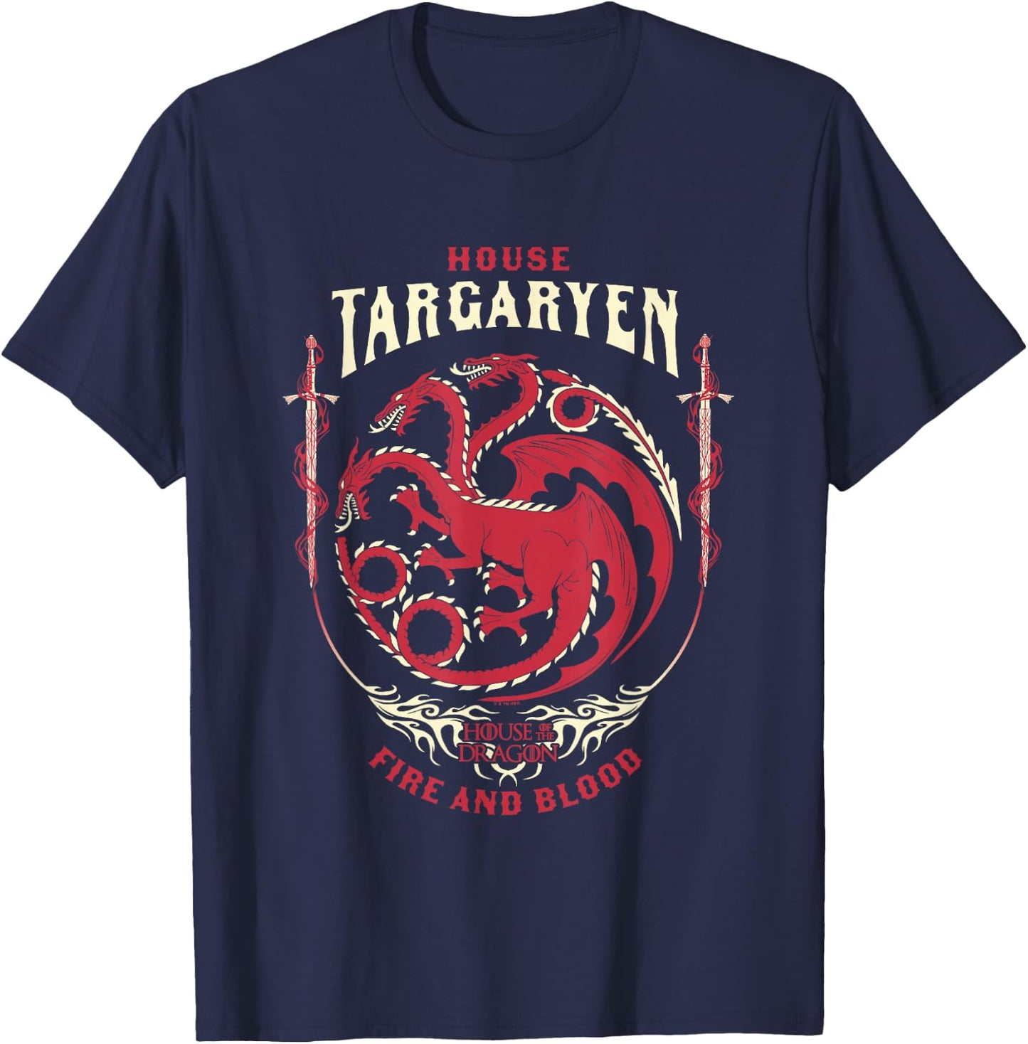 House of the Dragon House Of Targaryen Fire And Blood Badge T-Shirt - T-Shirt | Navy