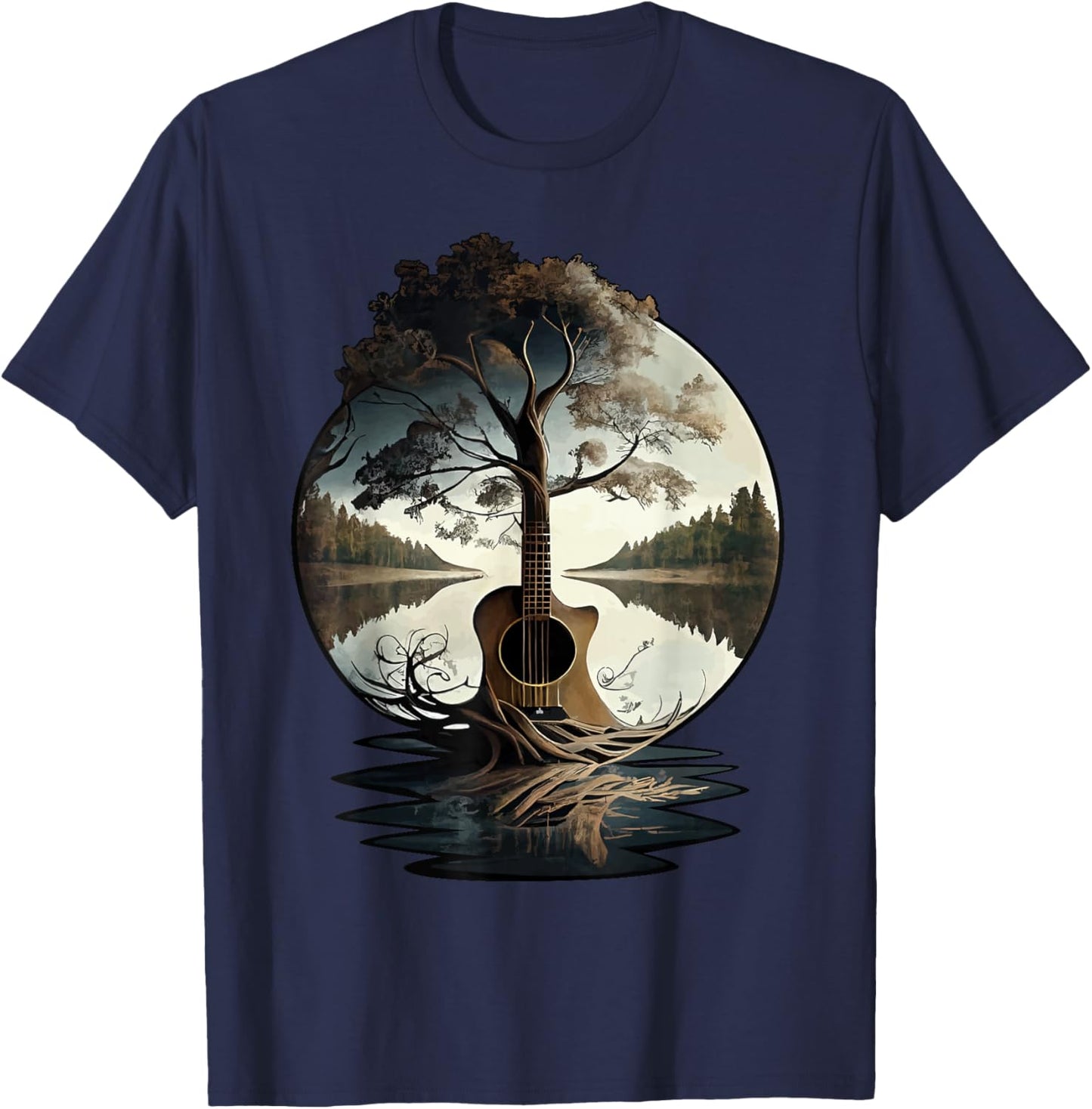 Acoustic Guitar Tree by The Lake Guitarist T-Shirt - T-Shirt | Navy