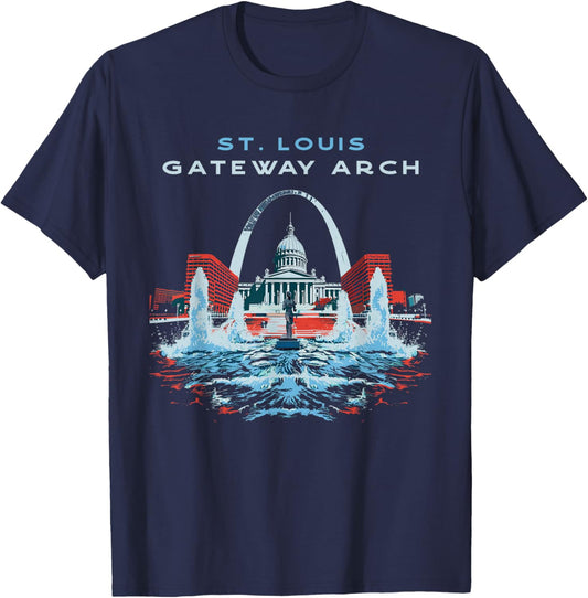 St. Louis Gateway Arch Missouri Retro Vintage T-Shirt - T-Shirt | Navy