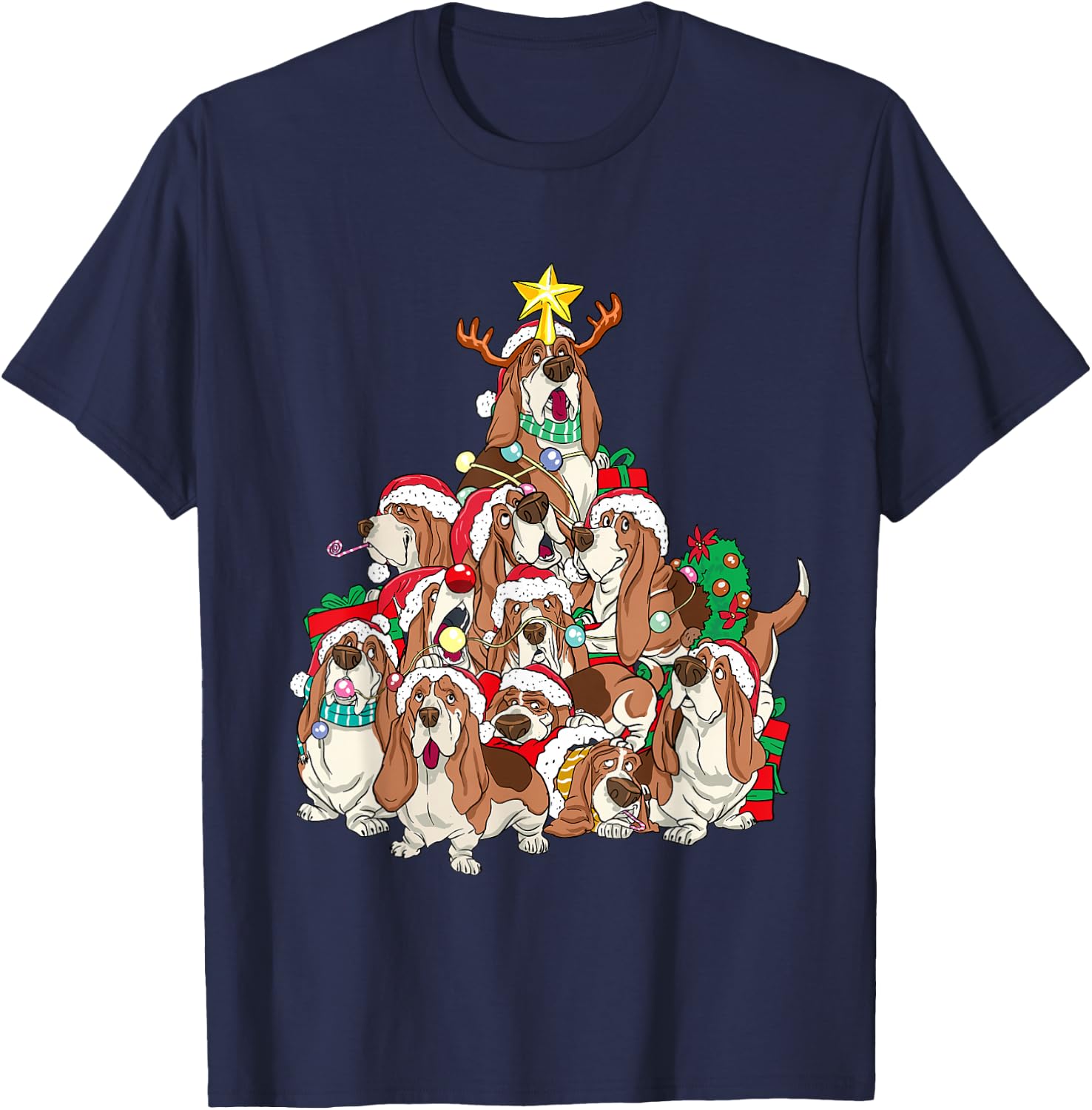 Basset Hound Shirt Dog Christmas Tree Basset Hound Lovers T-Shirt - T-Shirt | Navy