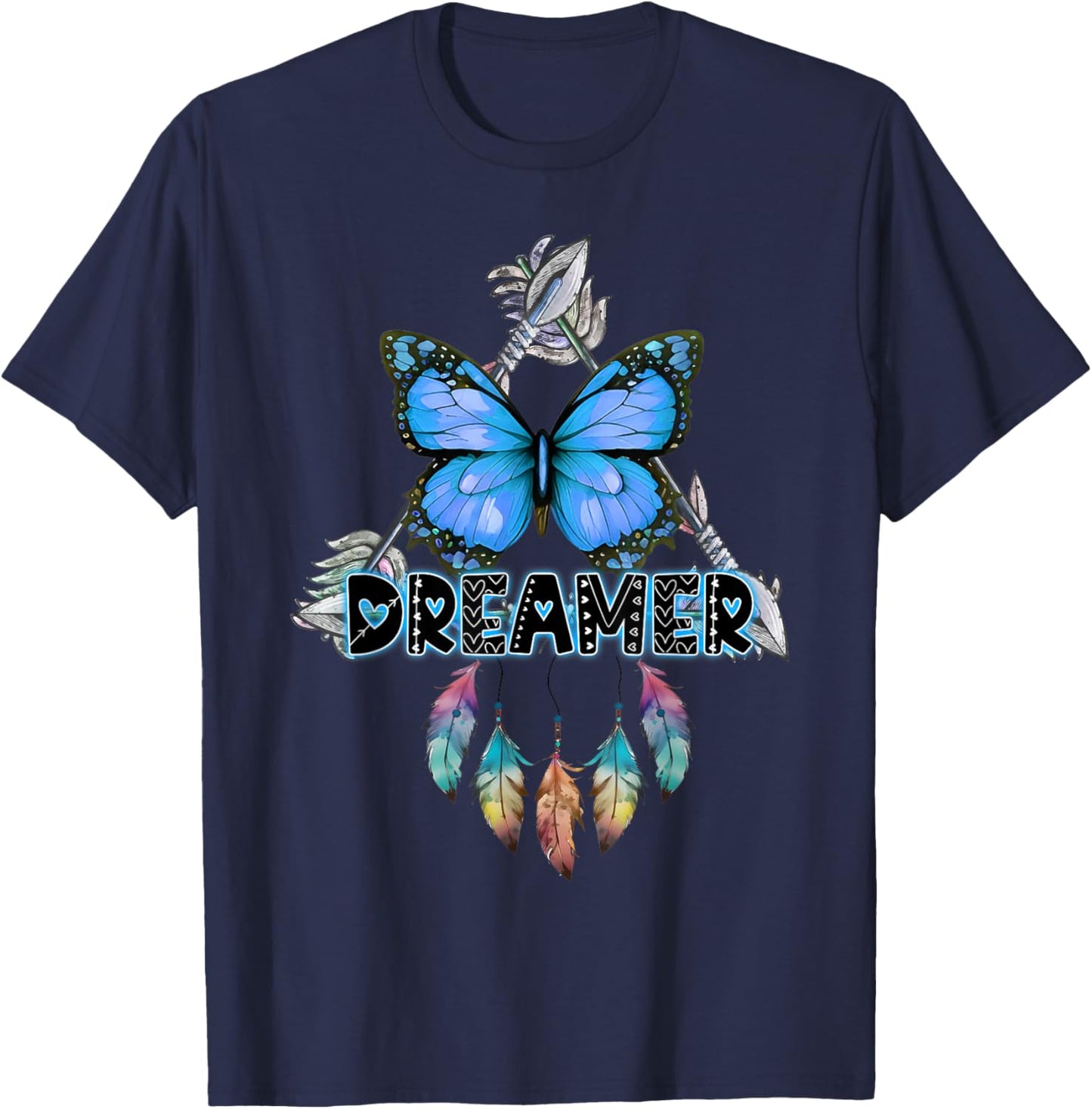 Butterfly Dream Catcher Feathers Inspirational Quotes Saying T-Shirt - T-Shirt | Navy