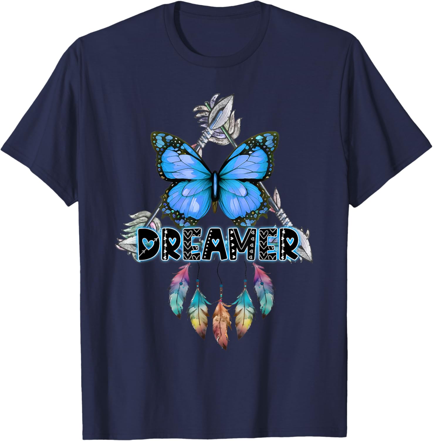 Butterfly Dream Catcher Feathers Inspirational Quotes Saying T-Shirt - T-Shirt | Navy