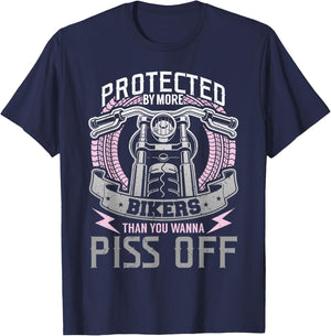 Motorcycle Protected By More Bikers Girlfriend Wife T-Shirt - T-Shirt | Navy