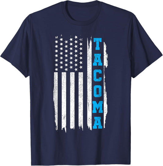 Tacoma Washington American Flag Vintage Patriotic T-Shirt - T-Shirt | Navy