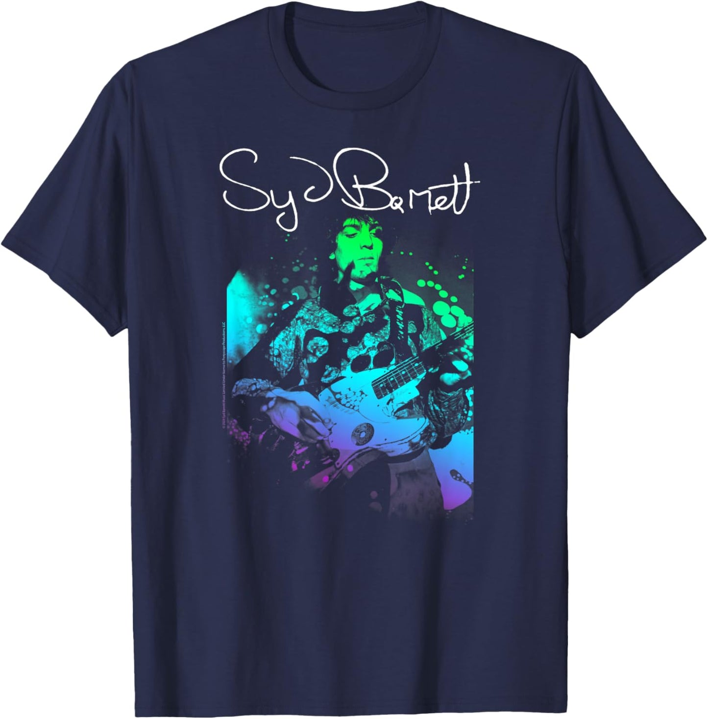 Syd Barret Colorful Portrait with Guitar T-Shirt - T-Shirt | Navy
