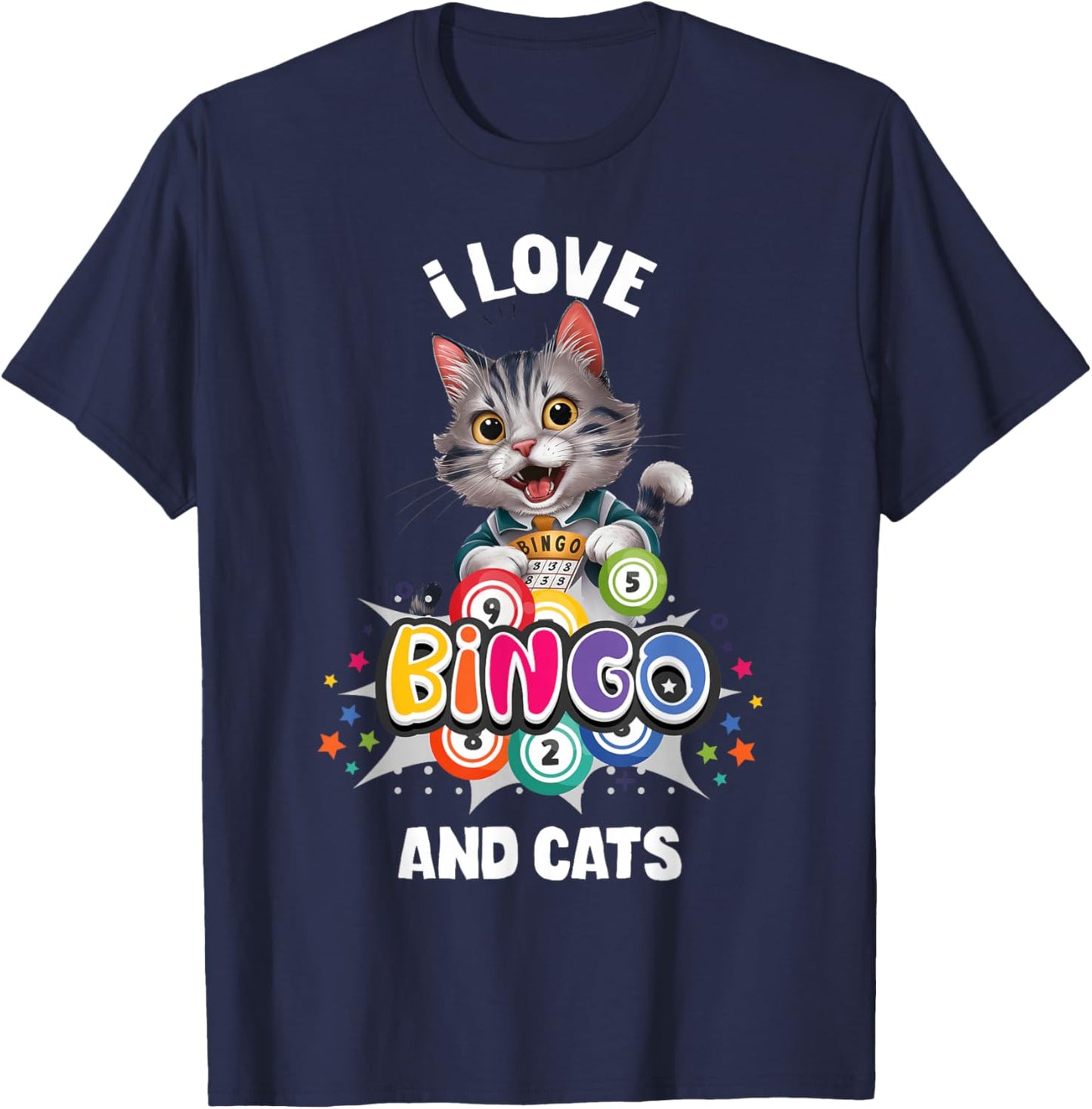 I Love Bingo And Cats Cat Lover Gambling Bingo Squad T-Shirt - T-Shirt | Navy