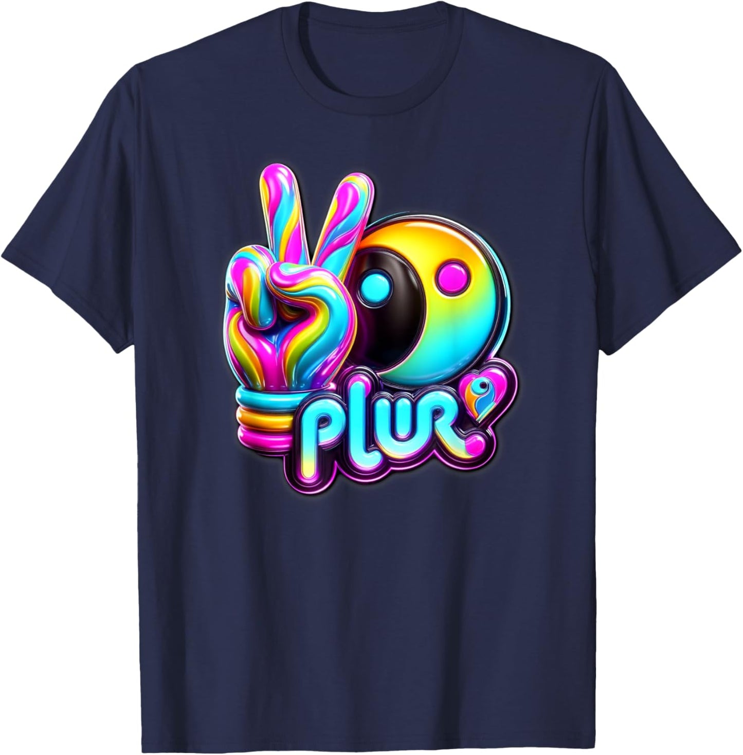 PLUR EDC EDM Rave Dance Music Kandi Vibes Techno Electronic T-Shirt - T-Shirt | Navy