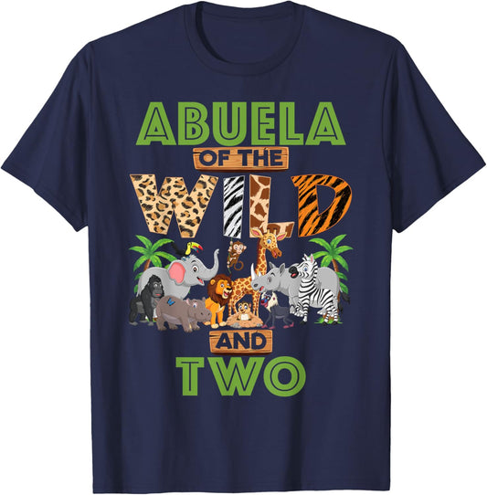 2nd Birthday Zoo Safari Jungle Abuela Of The Wild and Two T-Shirt - T-Shirt | Navy