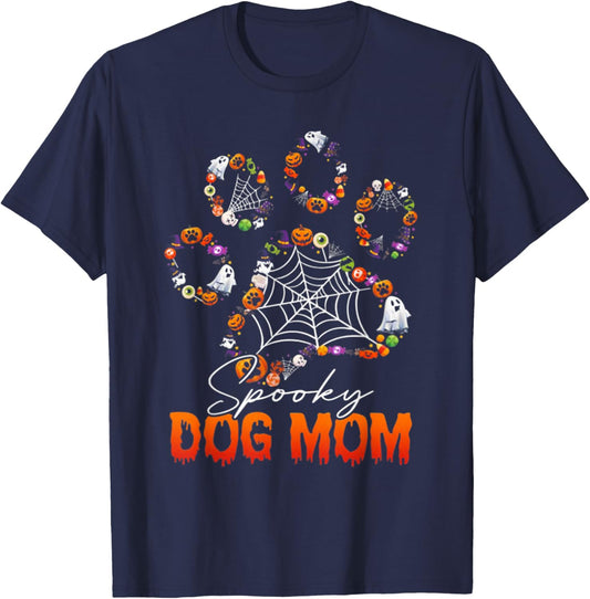 Spooky Dog Mom Cute Dog Paw Halloween T-Shirt - T-Shirt | Navy