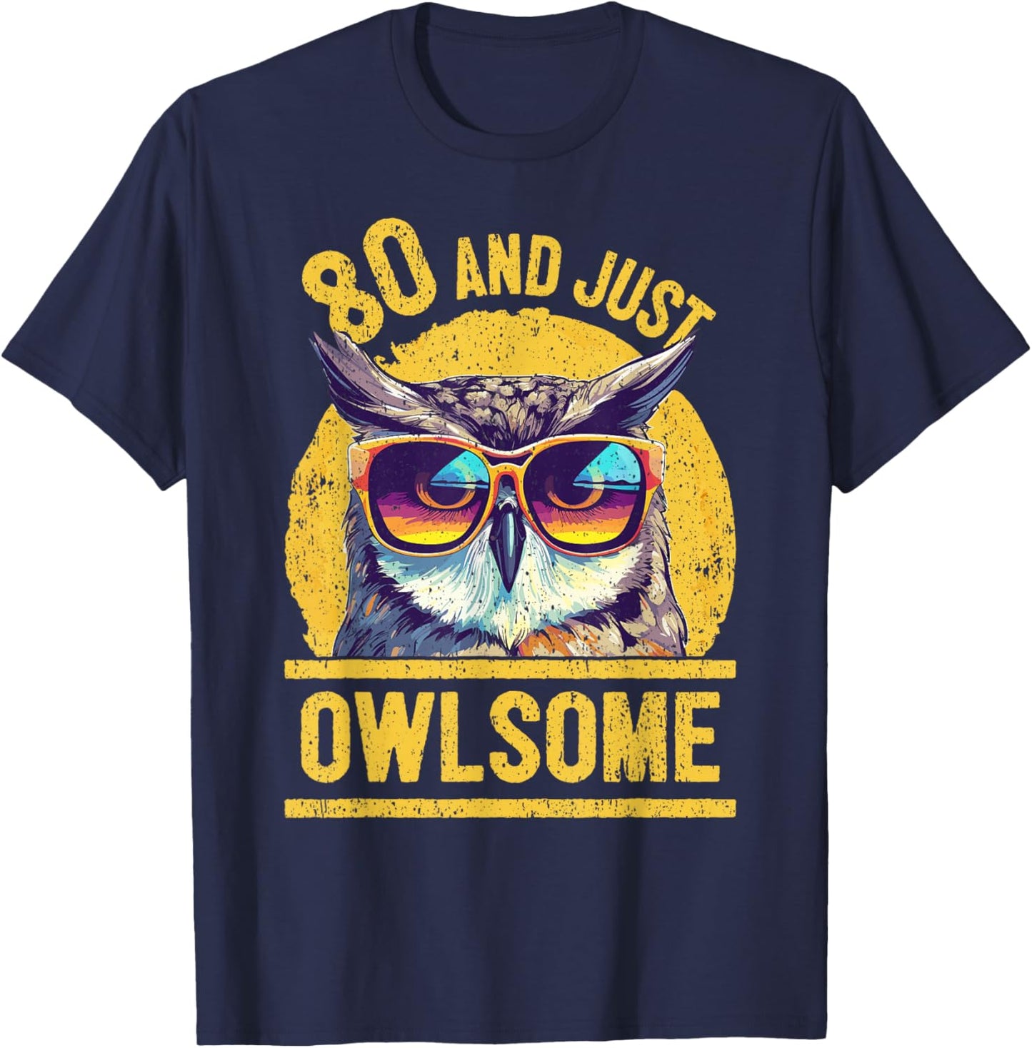 80th Birthday Owl Lover Age 80 Years T-Shirt - T-Shirt | Navy