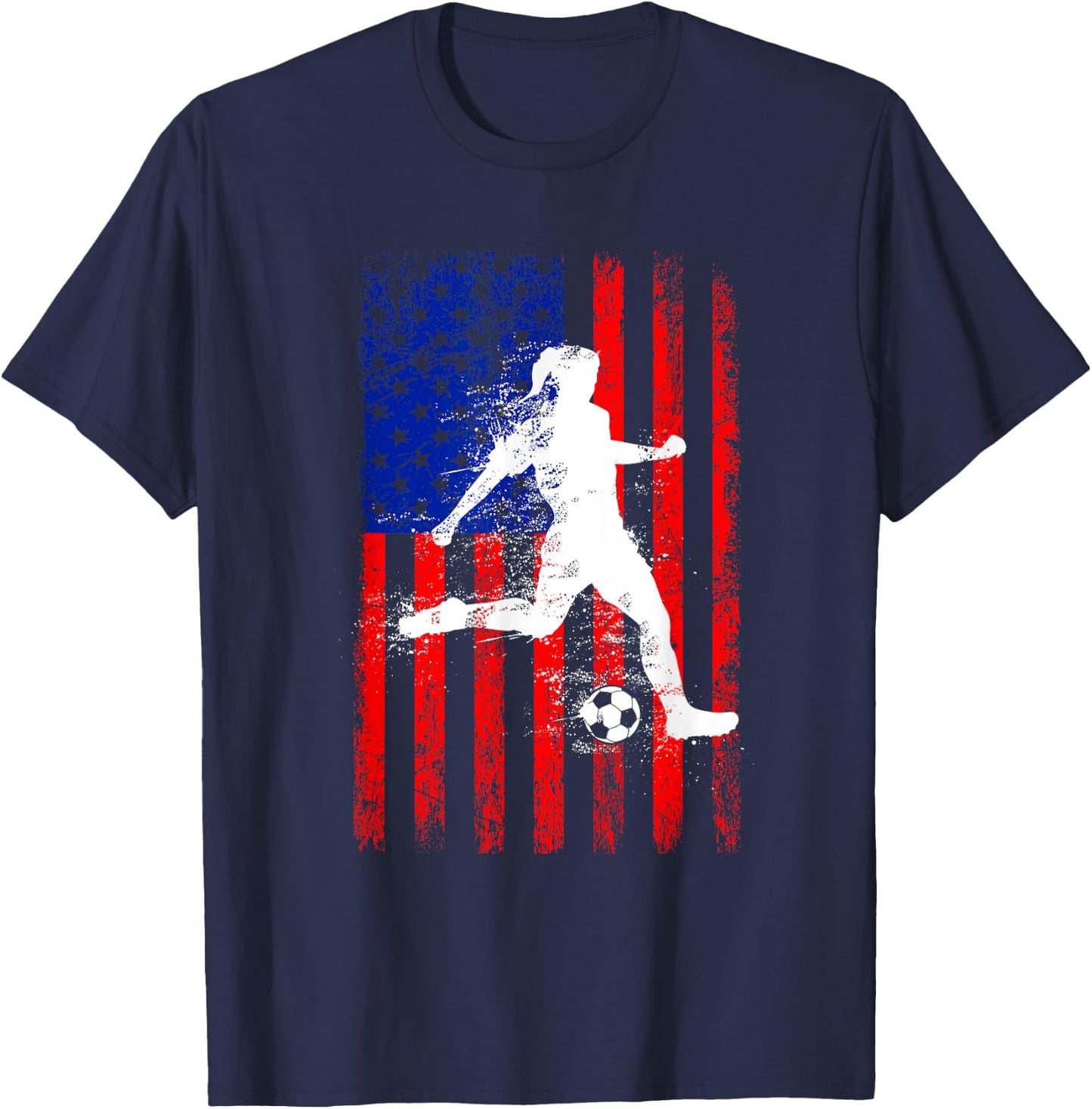 USA American Flag Soccer Shirt for Girls Women T-Shirt - T-Shirt | Navy