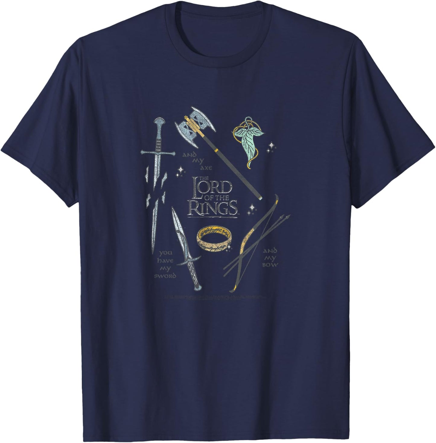 Lord of The Rings Fellowship Weapons Grid Small T-Shirt - T-Shirt | Navy