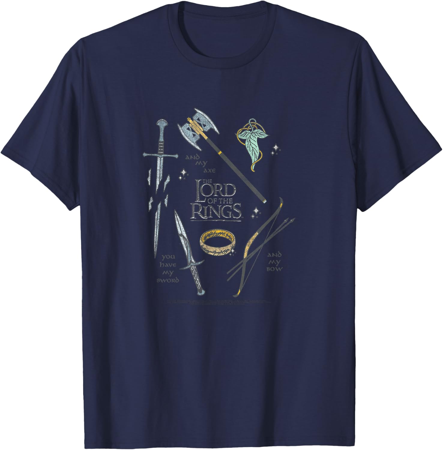 Lord of The Rings Fellowship Weapons Grid Small T-Shirt - T-Shirt | Navy