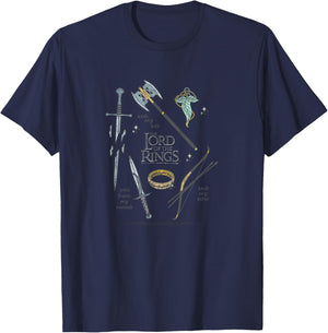 Lord of The Rings Fellowship Weapons Grid Small T-Shirt - T-Shirt | Navy