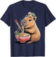 Adorable Capybara Eating Ramen for Kids and Turtles Kawaii T-Shirt - T-Shirt | Navy